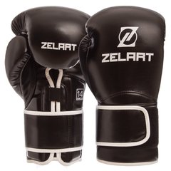 Перчатки ZELART для бокса черные на липучке PU BO-1391, 12 унций