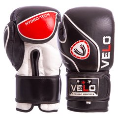 Боксерские перчатки кожаные на липучке VELO VL-8188 черные, 10 унций
