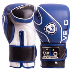Боксерские перчатки кожаные на липучке VELO VL-8188 синие, 12 унций
