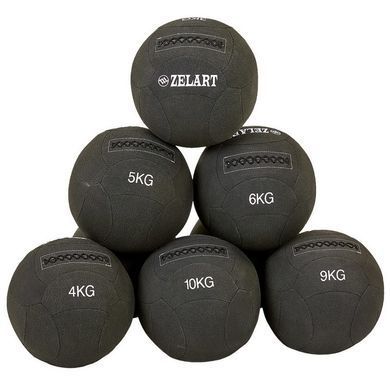 М'яч набивний медичний для кросфіту в кевларовій оболонці WALL BALL Zelart FI-7224-7 7кг чорний