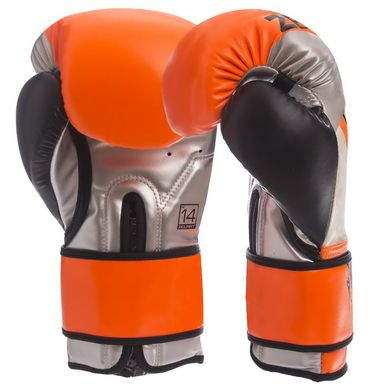 Перчатки для бокса ZELART на липучке PU BO-1335 оранжево-черные, 14 унций