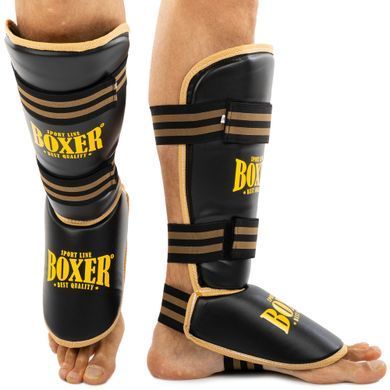 Защита голени и стопы Муай Тай, ММА, Кикбоксинг искусственная кожа BOXER NEW 2004-4-N размер M цвет черный
