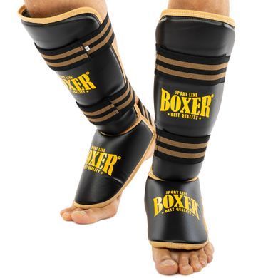 Защита голени и стопы Муай Тай, ММА, Кикбоксинг искусственная кожа BOXER NEW 2004-4-N размер M цвет черный