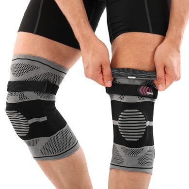 Наколенник бандаж эластичный с фиксирующим ремнем KNEE BRACE EZOUS A-07 размер L цвет серый-черный