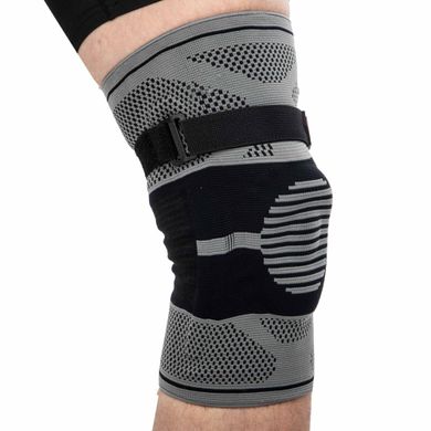 Наколенник бандаж эластичный с фиксирующим ремнем KNEE BRACE EZOUS A-07 размер M цвет серый-черный