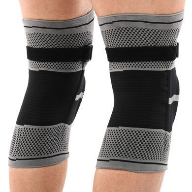 Наколенник бандаж эластичный с фиксирующим ремнем KNEE BRACE EZOUS A-07 размер L цвет серый-черный
