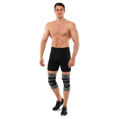 Наколенник бандаж эластичный с фиксирующим ремнем KNEE BRACE EZOUS A-07 размер L цвет серый-черный