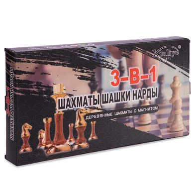 Шахи, шашки, нарди 3 в 1 дерев'яні з магнітом (24x24см) W7701H