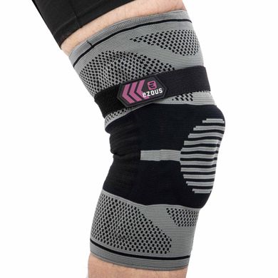 Наколенник бандаж эластичный с фиксирующим ремнем KNEE BRACE EZOUS A-07 размер M цвет серый-черный