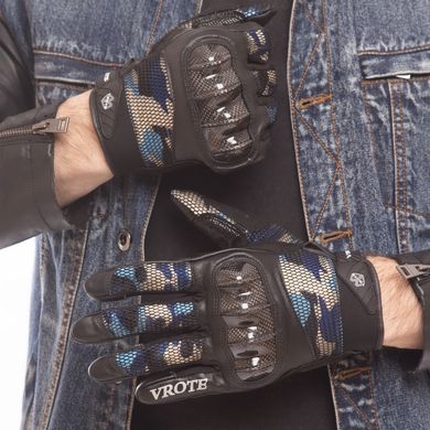 Мотоперчатки для эндуро VROTE камуфляж синий V002, L