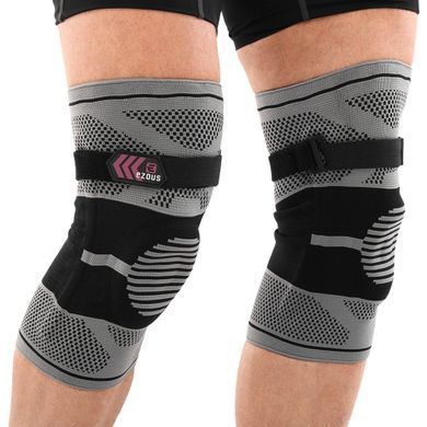Наколенник бандаж эластичный с фиксирующим ремнем KNEE BRACE EZOUS A-07 размер L цвет серый-черный