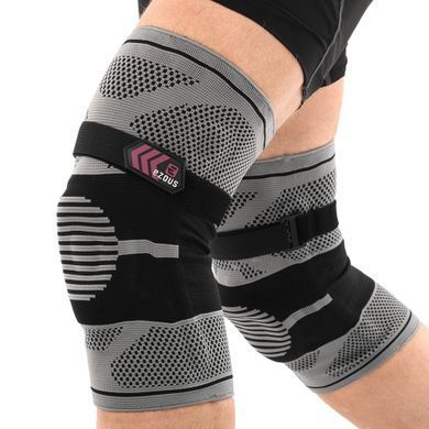 Наколенник бандаж эластичный с фиксирующим ремнем KNEE BRACE EZOUS A-07 размер L цвет серый-черный