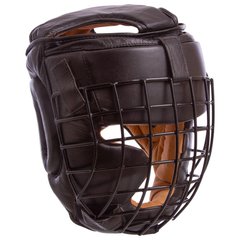 Шлем для единоборств с металлической решеткой кожаный черный MA-0731