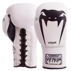 Боксерские перчатки на шнуровке кожаные VENUM GIANT VL-5786 белые, 12 унций