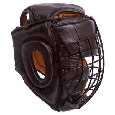 Шлем для единоборств с металлической решеткой кожаный черный MA-0731