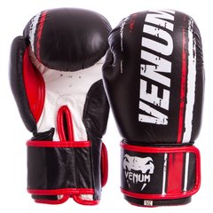 Перчатки для бокса на липучке кожаные VENUM MA-6749 черно-белые, 10 унций