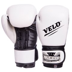 Боксерские кожаные перчатки VELO на липучке бело-черные VL-2210, 12 унций