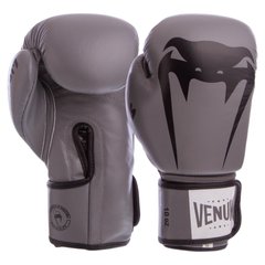 Перчатки для бокса кожаные на липучке серые VENUM GIANT VL-8315 (OF), 10 унций
