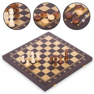 Шахматы шашки нарды 3 в 1 набор настольных игр доска из экокожи ZOOCEN L3508 размер 34x34см