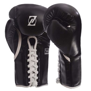 Перчатки боксерские на шнуровке PU ZELART BO-1348 черные, 12 унций