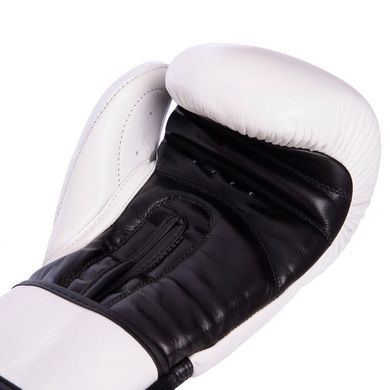 Боксерские кожаные перчатки VELO на липучке бело-черные VL-2210, 12 унций