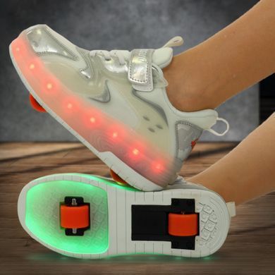 Роликові кросівки з підсвічуванням LED на двох колесах Huoleguo OB-3419 розмір 38 колір чорний-темно-синій