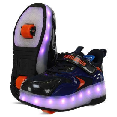 Роликові кросівки з підсвічуванням LED на двох колесах Huoleguo OB-3419 розмір 38 колір чорний-темно-синій
