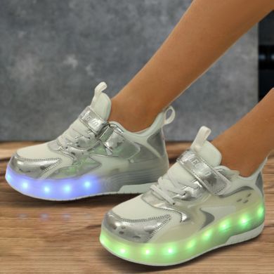 Роликові кросівки з підсвічуванням LED на двох колесах Huoleguo OB-3419 розмір 38 колір чорний-темно-синій