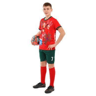 Форма футбольная детская RONALDO 7 Zelart CO-7362 размер 20, рост 125-130 цвет красный-зеленый