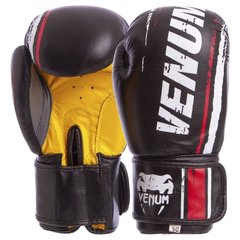 Боксерские перчатки на липучке кожаные VENUM MA-6749 черно-желтые, 12 унций