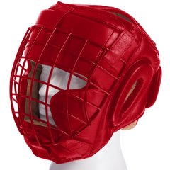Боксерский шлем кожаный с металлической решеткой красный MA-0731