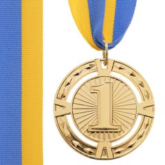 Медаль спортивная с лентой (уп. 12 шт) d=65 мм C-6401, 1 место (золото)