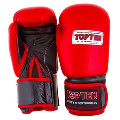 Перчатки боксерские кожа TopTen красные TT025, 10 унций