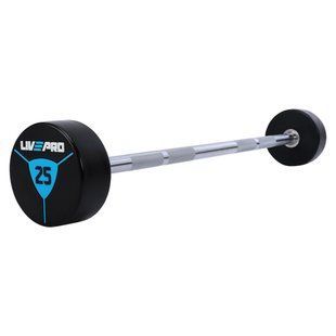 Штанга неразборная с фиксированным весом прямая полиуретановая LiveUp LP8010-25 длина-89,2см 25кг черный-синий