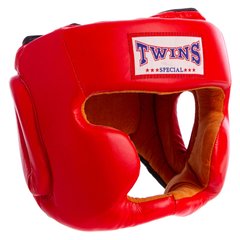 Боксерский шлем кожаный красный закрытый TWINS VL-6630