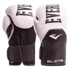 Боксерские кожаные перчатки на липучке EVERLAST MA-6757 бело-черные, 12 унций