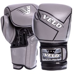 Боксерские перчатки кожаные на липучке серые VELO VL-2218, 12 унций