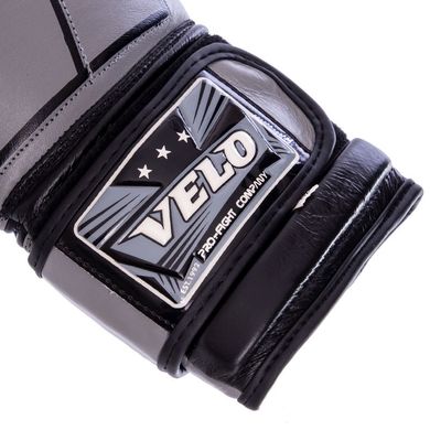 Боксерские перчатки кожаные на липучке серые VELO VL-2218, 12 унций