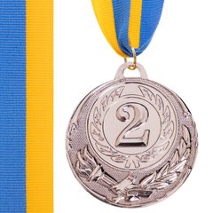 Спортивная награда медаль с лентой ZING d=50 мм C-4334, 2 место (серебро)
