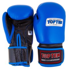 Боксерские перчатки кожа TopTen синие TT025, 10 унций