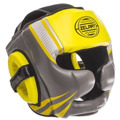 Шлем для бокса закрытый с полной защитой лимонный-серый PU ZELART BO-1344