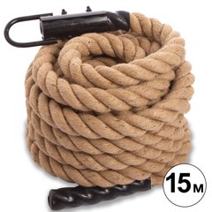 Канат для лазанья из сизаля с креплением COMBAT BATTLE ROPE Zelart FI-0910-15 15м коричневый