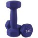 Гантели неопреновые для фитнеса цельные литые виниловые 2 шт по 2 кг 80024-N2, Фиолетовый