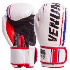 Перчатки для бокса на липучке кожаные VENUM MA-6749 бело-черные, 10 унций