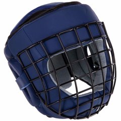 Шлем для единоборств с металлической решеткой кожаный синий VL-3150, L
