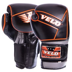 Перчатки боксерские кожаные на липучке черные VELO VL-2218, 12 унций