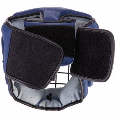 Шлем для единоборств с металлической решеткой кожаный синий VL-3150, L