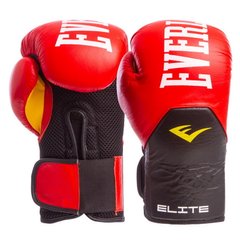 Перчатки кожаные боксерские на липучке EVERLAST MA-6757 красно-черные, 10 унций