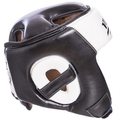 Шлем для бокса кожаный открытый с усиленной защитой макушки черный VELO VL-2211