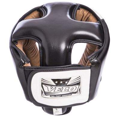 Шлем для бокса кожаный открытый с усиленной защитой макушки черный VELO VL-2211